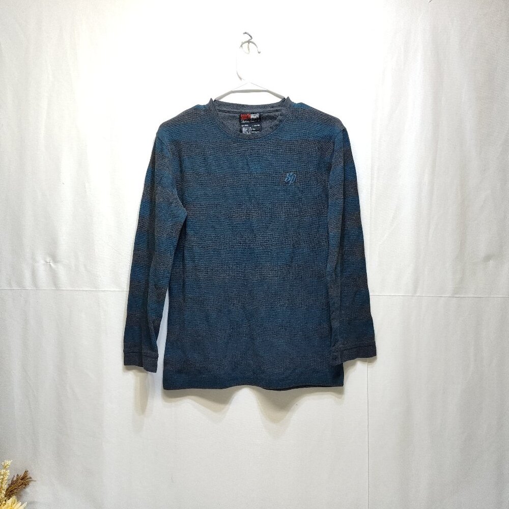 Southpole Striped Long-Sleeve Thermal Shirt Large Embroidered "SP" Logo Crewneck